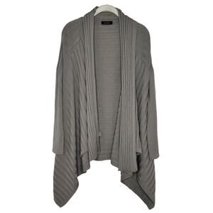 Inside Women’s 100% Merino Wool Gray Draped Ribbed Open Cardigan Eu Sz 40